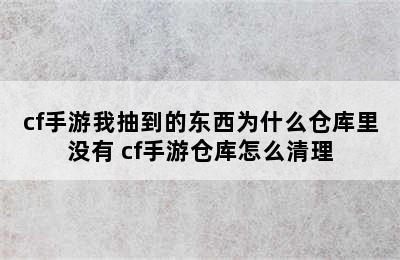 cf手游我抽到的东西为什么仓库里没有 cf手游仓库怎么清理